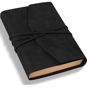 Vintage Journal Notebook for Men Women Blank Paper- Leather Bound Journal Diary 160 Pages Travel Journal Soft Cover- Book of Shadows, 5.9x 8.6 in, Black