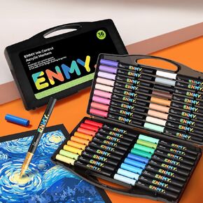 ENMY 48 Colors Direct Liquid Acrylic Paint Pens, Acrylic Paint Markers, Fabric Markers for Textile, Canvas, Rock, Glass, Wood, Paper, DIY, Paint Markers for DIY Craft Supplies