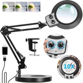 عدسة مكبرة KIRKAS 10X مع ضوء، KIRKAS أي أوضاع ألوان ومصباح مكبر LED خافت بدون خطوات مع مشبك، عدسة زجاجية مكبرة مضاءة بدون استخدام اليدين للحرف اليدوية وهواية قراءة اللوحة والعمل الوثيق in Kuwait