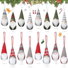 Christmas Gnomes Ornaments Doll Christmas Tree Hanging Ornaments Handmade Swedish Tomte Decorations Plush Scandinavian Santa Elf Hanging Dolls for Christmas Holiday Party Decorations(16 Pieces)