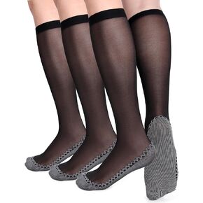 Shihanee 3 أزواج من الجوارب النسائية الشفافة للركبة، جوارب حريرية مضادة للانزلاق من القطن، جوارب معززة للنساء in Kuwait