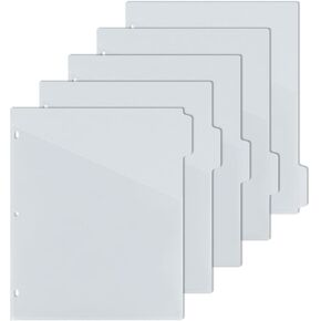 5 tab dividers for 3 Ring Binder with Pockets, Plastic Dividers with Clear Front Pocket, 5-tab Index Dividers with 3 Holes Punched for School & Office Supplies (Pink)