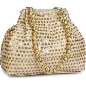 Fancy Haat Silk Ethnic Rajasthani Women's Potli Bag (Golden)
