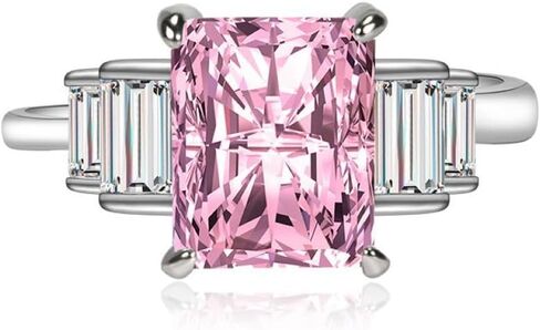 LRGKMCWTOB Precision Cut Zircon 2 Ct Square-Cut Halo Bridal Ring 925 Silver Vintage Pink Zircon Ring Sapphire Topaz Emerald Ring Fashion Jewelry Full Diamond Dazzling Ring Open Adjustable Ring(White） in Saudi Arabia