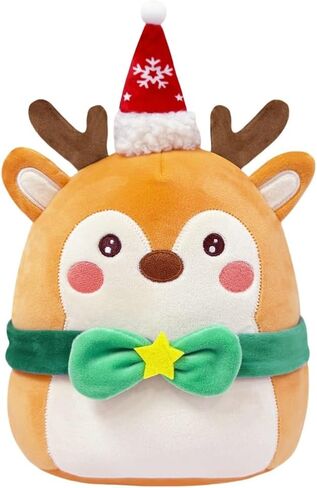 2024 Christmas Plush Toys, 10" Cute Reindeer Plushie for Fans Gift, Soft Christmas Stuffed Animal Pillow for Kids and Adults in Saudi Arabia