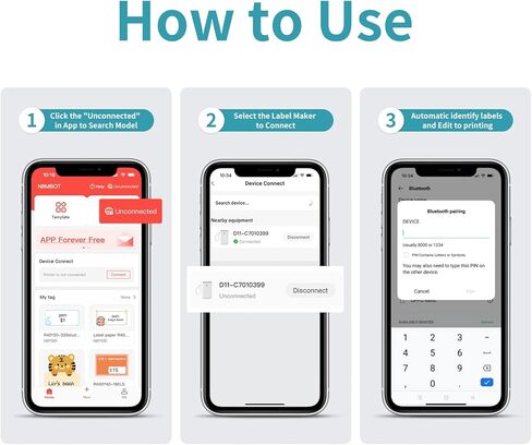 آلة صنع الملصقات DEEPIN، صانع ملصقات بلوتوث محمول مع شريط، طابعة ملصقات حرارية، قوالب متعددة للهاتف، طابعة ملصقات ملصقات صغيرة لتنظيم مكاتب الأعمال باللون الأسود in Kuwait