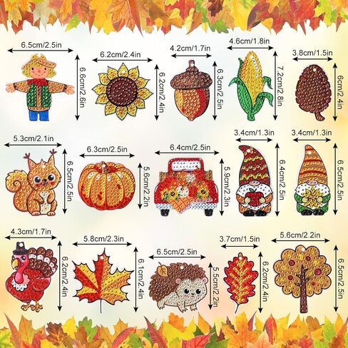 Whaline 15Pcs Fall Diamond Drawing Keychain Kit Autumn Gnome Animal Plants Fall 5D DIY Diamond Art Ornaments Rhinestone Mosaic Making Full Drill Diamond Key Chain for Kids Crafts Gifts Party Supplies in Saudi Arabia