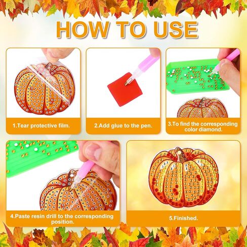 Whaline 15Pcs Fall Diamond Drawing Keychain Kit Autumn Gnome Animal Plants Fall 5D DIY Diamond Art Ornaments Rhinestone Mosaic Making Full Drill Diamond Key Chain for Kids Crafts Gifts Party Supplies in Saudi Arabia