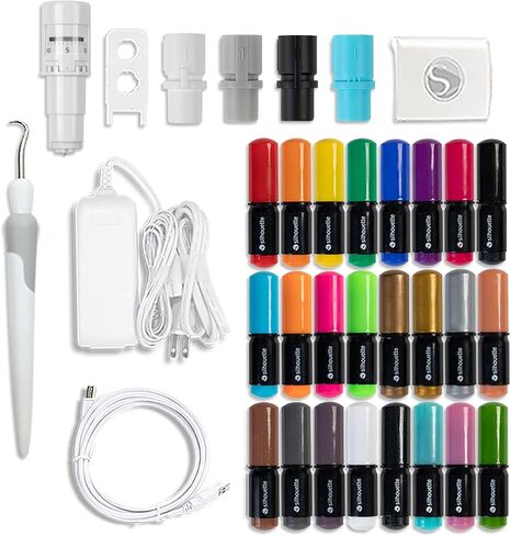 مجموعة Silhouette Black Cameo 4 للمبتدئين مع 38 ورقة فينيل شفهية، وفينيل تي شيرت، وورق نقل، وفصل، وأدلة و24 قلم رسم in Kuwait