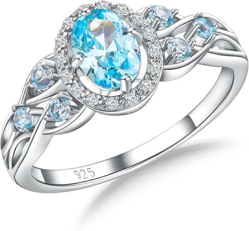Aquamarine/Amethyst/Emerald/Sapphire/Ruby Signet Ring for Women, 925 Sterling Silver Celtic Knot Ring Moissanite Inlaid Oval Shaped Birthstone Gemstone Cocktail Engagement Rings in Saudi Arabia