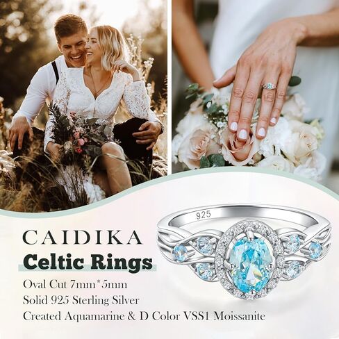 Aquamarine/Amethyst/Emerald/Sapphire/Ruby Signet Ring for Women, 925 Sterling Silver Celtic Knot Ring Moissanite Inlaid Oval Shaped Birthstone Gemstone Cocktail Engagement Rings in Saudi Arabia