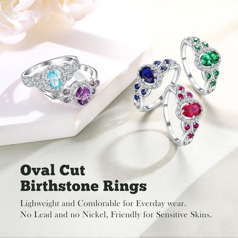 Aquamarine/Amethyst/Emerald/Sapphire/Ruby Signet Ring for Women, 925 Sterling Silver Celtic Knot Ring Moissanite Inlaid Oval Shaped Birthstone Gemstone Cocktail Engagement Rings in Saudi Arabia