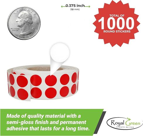 Royal Green Color Coding Labels 3/8 Round 10 mm - Dot Stickers - 0.375 inch Rounds White Sticker - 2100 Pack in Saudi Arabia