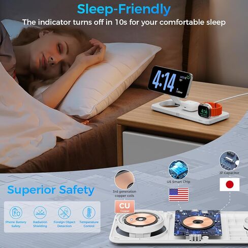 محطة شحن لاسلكية 3 في 1 شاحن لاسلكي مغناطيسي سريع 15 وات، قابل للطي للسفر لشاحن MagSafe لهاتف iPhone 16/15/14/13/12 Pro Max Plus، iWatch S10/Ultra - S2، AirPods 4/Pro/3/2 in Kuwait