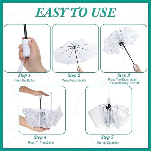 Clear Canopy, Automatic Open Close Folding Transparent Travel Umbrellas for Rain, Wedding Clear Umbrella for Women Men in Saudi Arabia