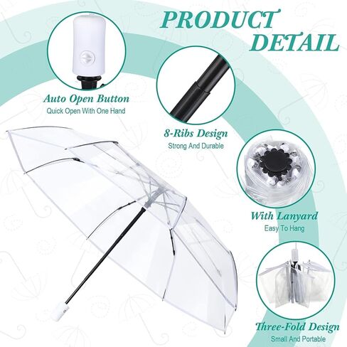 Clear Canopy, Automatic Open Close Folding Transparent Travel Umbrellas for Rain, Wedding Clear Umbrella for Women Men in Saudi Arabia