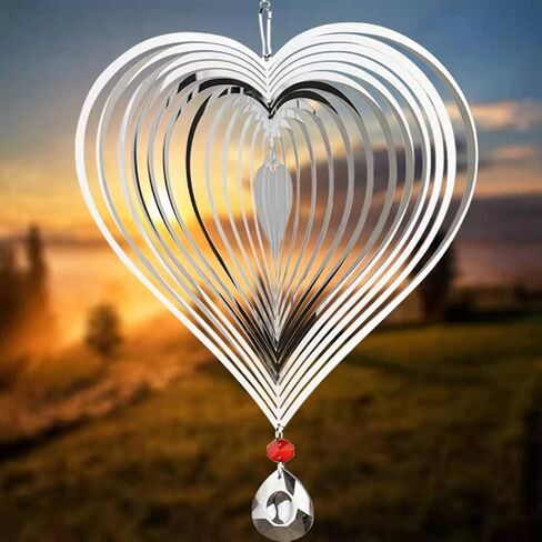 Wind Spinner, Hanging Wind Sculptures,Wind Spinners for Yard and Garden Decor,Yard Decorations Outdoor,Hanging Art Ornaments for Garden Yard Balcony Decor (Rainbow Heart) in Kuwait