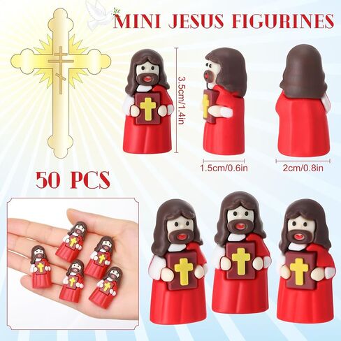 50 Pcs Mini Jesus Figures Bulk Jesus Loves You Figurines to Hide and Seek Bright Little Jesus Christian Party Favors Christmas Sunday Religious Church Gift for Easter Egg Stuff(Colorful) in Saudi Arabia
