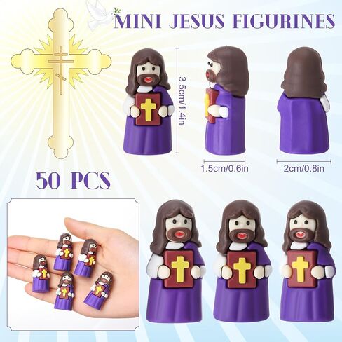 50 Pcs Mini Jesus Figures Bulk Jesus Loves You Figurines to Hide and Seek Bright Little Jesus Christian Party Favors Christmas Sunday Religious Church Gift for Easter Egg Stuff(Colorful) in Saudi Arabia
