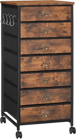 HOOBRO 7-Drawer Vertical File Cabinet, Office Cabinet with Drawers, Filing Cabinet for Home Office, with S Hooks and Nameplates, Sturdy Metal Support, Easy Assembly, Rustic Brown and Black BF71WJ01 in Saudi Arabia