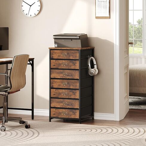 HOOBRO 7-Drawer Vertical File Cabinet, Office Cabinet with Drawers, Filing Cabinet for Home Office, with S Hooks and Nameplates, Sturdy Metal Support, Easy Assembly, Rustic Brown and Black BF71WJ01 in Saudi Arabia