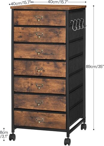 HOOBRO 7-Drawer Vertical File Cabinet, Office Cabinet with Drawers, Filing Cabinet for Home Office, with S Hooks and Nameplates, Sturdy Metal Support, Easy Assembly, Rustic Brown and Black BF71WJ01 in Saudi Arabia