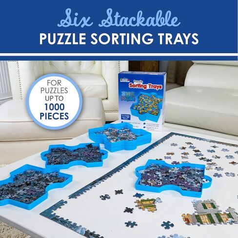 White Mountain Stackable Puzzle Sorting Trays - 6 Plastic Puzzle Shaped Trays, Stores Up to 1000 Jigsaw Puzzle Pieces in Saudi Arabia