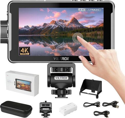 VILTROX DC-V1 5.5 Inch Touchscreen White Camera Field Monitor, 4K HDMI DSLR Camera Monitor with Battery Sunshade Input Output Peaking Focus Assist 3D LUT 160° Wide View Angle DC 12V Type-C 5V in in Saudi Arabia