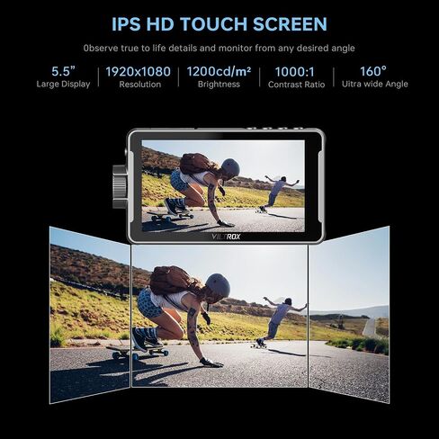 VILTROX DC-V1 5.5 Inch Touchscreen White Camera Field Monitor, 4K HDMI DSLR Camera Monitor with Battery Sunshade Input Output Peaking Focus Assist 3D LUT 160° Wide View Angle DC 12V Type-C 5V in in Saudi Arabia