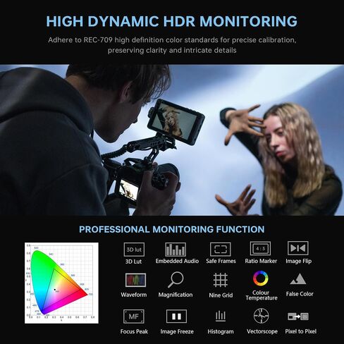 VILTROX DC-V1 5.5 Inch Touchscreen White Camera Field Monitor, 4K HDMI DSLR Camera Monitor with Battery Sunshade Input Output Peaking Focus Assist 3D LUT 160° Wide View Angle DC 12V Type-C 5V in in Saudi Arabia