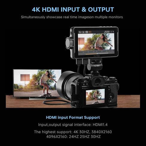 VILTROX DC-V1 5.5 Inch Touchscreen White Camera Field Monitor, 4K HDMI DSLR Camera Monitor with Battery Sunshade Input Output Peaking Focus Assist 3D LUT 160° Wide View Angle DC 12V Type-C 5V in in Saudi Arabia