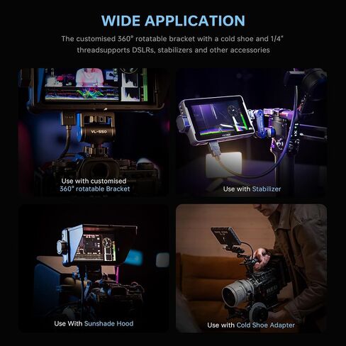 VILTROX DC-V1 5.5 Inch Touchscreen White Camera Field Monitor, 4K HDMI DSLR Camera Monitor with Battery Sunshade Input Output Peaking Focus Assist 3D LUT 160° Wide View Angle DC 12V Type-C 5V in in Saudi Arabia