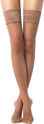 Conte Ultra Fine Sheer Thigh Highs Self-Supported Stockings Silicone Lace Top Stay Ups Class 12 Den in Saudi Arabia
