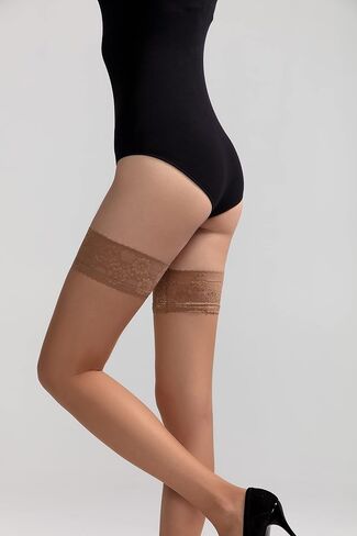Conte Ultra Fine Sheer Thigh Highs Self-Supported Stockings Silicone Lace Top Stay Ups Class 12 Den in Saudi Arabia