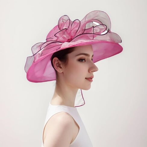 Wide Brim Organza Hat Dress Hat for Women Lady Tea Party Kentucky Derby Noble Church Wedding Cap in Kuwait