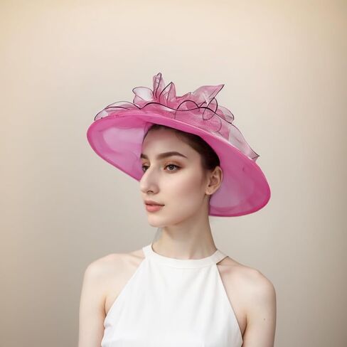Wide Brim Organza Hat Dress Hat for Women Lady Tea Party Kentucky Derby Noble Church Wedding Cap in Kuwait