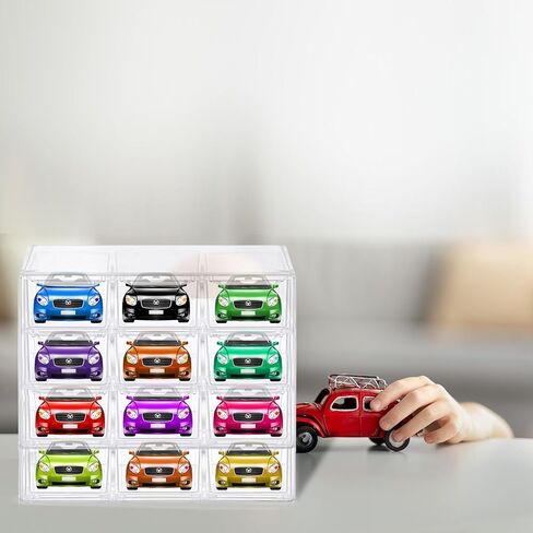 Storage Case for 12 Model Car 1/64 Scale Toy Model Cars Display Case Organizer Container Box with 12 Drawers Compartments Portable Transparent Carrying Holder Fit for 1:64 Scale Vehicles (Box Only) in Kuwait