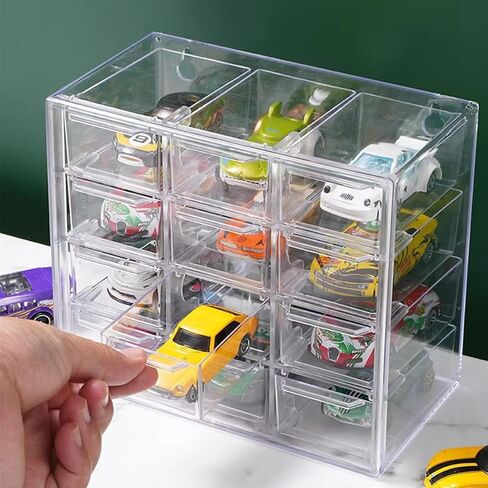 Storage Case for 12 Model Car 1/64 Scale Toy Model Cars Display Case Organizer Container Box with 12 Drawers Compartments Portable Transparent Carrying Holder Fit for 1:64 Scale Vehicles (Box Only) in Kuwait