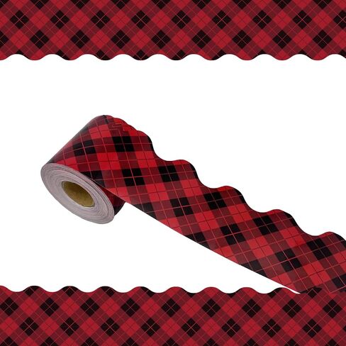 68.9 Feet Christmas Bulletin Board Border Red and Black Plaid, Buffalo Plaid Bulletin Board Borders Rolled Border Trim，for ChristmasClassroom Decoration Strips Chalkboard Wall Decor in Kuwait