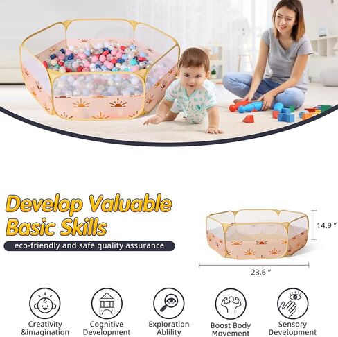Trendplay Pop Up Ball Pit - مثالية للأطفال الصغار والأطفال والحيوانات الأليفة والأطفال للاستمتاع بها في المنزل أو المدرسة أو أثناء التنقل! مصنوع من البوليستر الناعم من أجل المتانة والسلامة، نمط الشمس in Kuwait