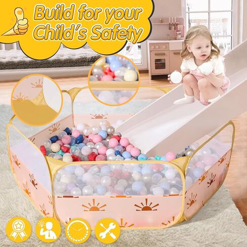 Trendplay Pop Up Ball Pit - مثالية للأطفال الصغار والأطفال والحيوانات الأليفة والأطفال للاستمتاع بها في المنزل أو المدرسة أو أثناء التنقل! مصنوع من البوليستر الناعم من أجل المتانة والسلامة، نمط الشمس in Kuwait