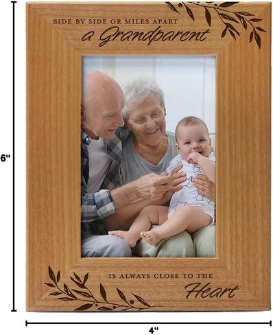 Side by Side or Miles Apart A Grandparent is Always Close to the Heart, Engraved Natural Wood Photo Frame Fits 4x6 Horizontal Portrait for Grandparents, Grandparent's Day, Grandma Gift, Grandpa Gift in Saudi Arabia
