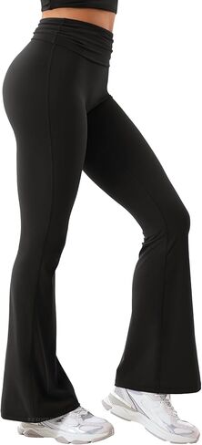 YEOREO Romola Women Flare Leggings with Tummy Control Yoga Pants High Waist Fold Over Bootcut Wide Legs Workout Leggings in Saudi Arabia
