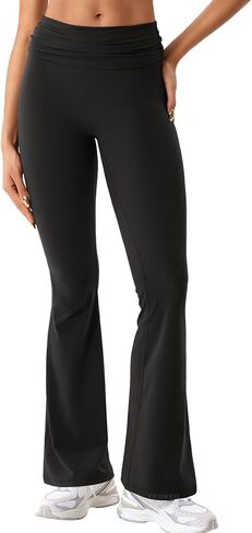 YEOREO Romola Women Flare Leggings with Tummy Control Yoga Pants High Waist Fold Over Bootcut Wide Legs Workout Leggings in Saudi Arabia