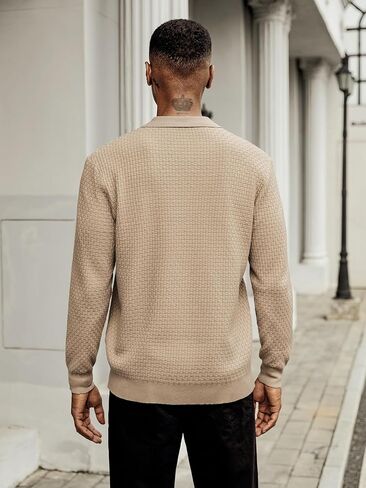 Hardaddy Men's Knit Polo Shirts Long Sleeve Knitted Button Up Pullover Sweater Polo Textured Casual Collared Tops in Saudi Arabia