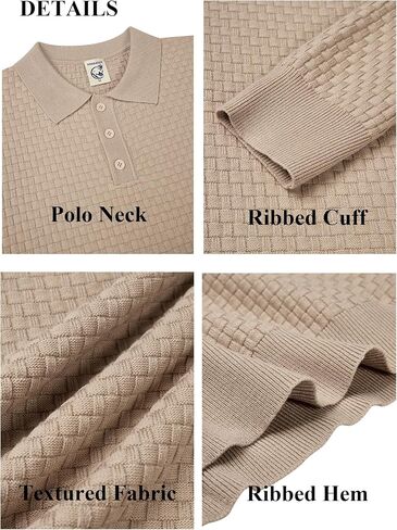 Hardaddy Men's Knit Polo Shirts Long Sleeve Knitted Button Up Pullover Sweater Polo Textured Casual Collared Tops in Saudi Arabia