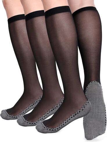 Shihanee 3 أزواج من الجوارب النسائية الشفافة للركبة، جوارب حريرية مضادة للانزلاق من القطن، جوارب معززة للنساء in Kuwait