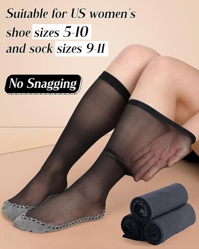 Shihanee 3 أزواج من الجوارب النسائية الشفافة للركبة، جوارب حريرية مضادة للانزلاق من القطن، جوارب معززة للنساء in Kuwait