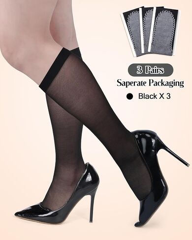 Shihanee 3 أزواج من الجوارب النسائية الشفافة للركبة، جوارب حريرية مضادة للانزلاق من القطن، جوارب معززة للنساء in Kuwait