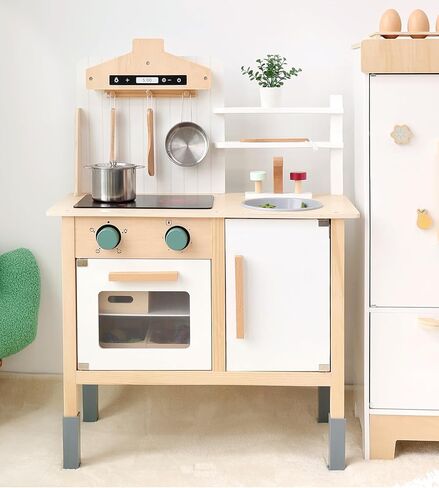 مجموعة المطبخ للعب من PairPear للأطفال الصغار، مجموعة ألعاب خشبية للأطفال مع مجموعة ألعاب المطبخ وملحقات المطبخ، هدية للفتيات والأولاد من سن 3 سنوات فما فوق in Kuwait